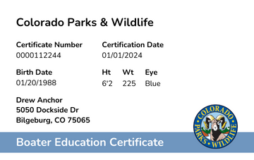 Colorado Colorado Boater Education Card