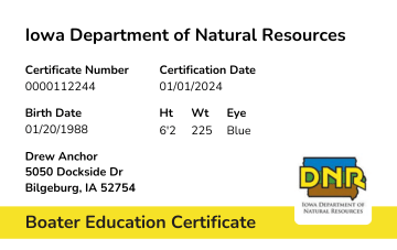 Iowa Iowa Boater Education Card