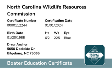North Carolina North Carolina Boater Education Card