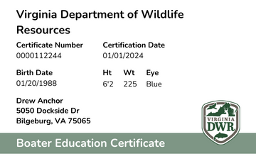 Virginia Virginia Boater Education Card